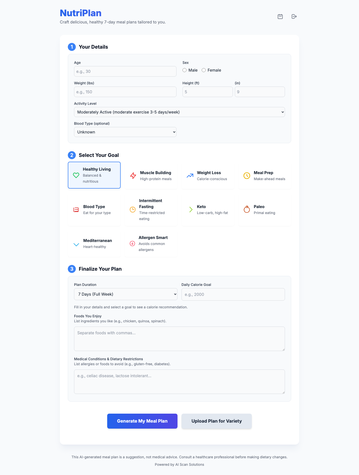 aiVitaPlan meal planner screenshot